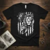 Lion American Flag Graphic T-Shirt featuring three detailed lion heads and a distressed USA flag design