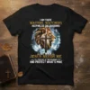 Christian t-shirt with quote "I Am There Waiting, Watching But When Jesus Needs Me" featuring a lion, cross, and doves
