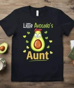 Little Avocado's Aunt T-Shirt with cute avocado graphic and green hearts, perfect for new aunts