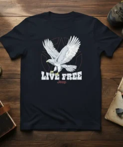 Live Free Jeep detailed graphic design printed on comfortable cotton t-shirt