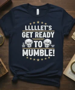 LLLLLET'S GET READY TO MUMBLE! funny quote t-shirt with vintage graphics and old men faces