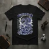 Black t-shirt with vintage blue dragon on mountains design and quote "Long Live All The Mountains We Moved I Had
