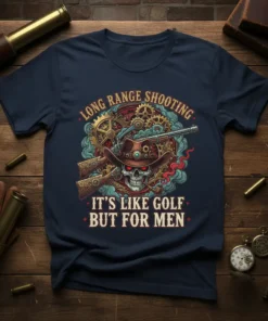 LONG RANGE SHOOTING IT'S text design featuring bold typography on quality t-shirt