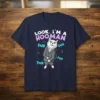 Look, I'm A Hooman cat t-shirt with a white cat wearing a suit and saying "dur"