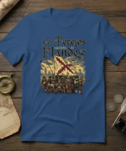 Los Tercios españoles de Flandes t-shirt design featuring a historical depiction of soldiers and a flag