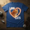 Love Cats T-Shirt with an orange tabby cat inside a glowing heart, white text above and below