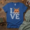 Love Fox T-Shirt design with a realistic fox face integrated into white vine lettering, showcasing woodland creature art