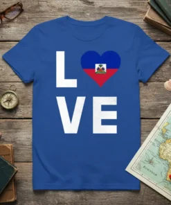 Love Haiti Flag Heart T-Shirt stylish graphic design printed on comfortable cotton t-shirt