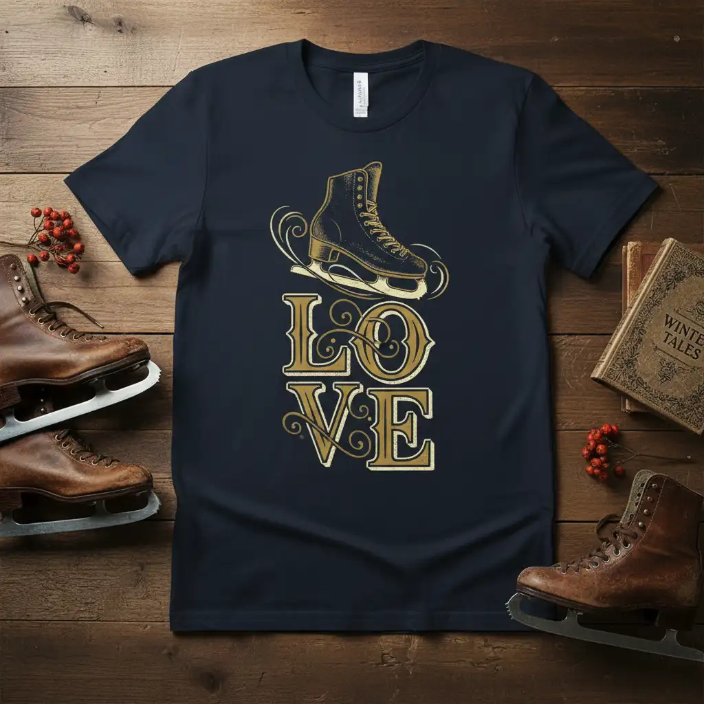 Decorative LOVE text with an elegant ice skate graphic, perfect for ice skating enthusiasts