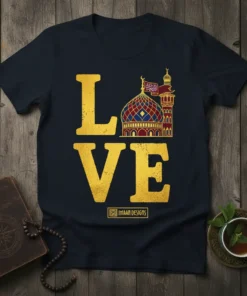 Love Mosque eye-catching graphic design printed on comfortable cotton t-shirt