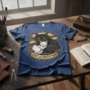 Love & Protection T-Shirt design featuring a black cat embracing a white kitten, with ornate gold banner