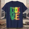 LOVE Senegal Flag graphic tee design with neon-style letters and stars