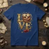 Love Sloth Family Hug T-Shirt with gold ornate lettering and three sloths embracing, perfect for Valentine's Day