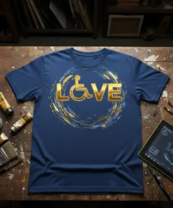 Love Wheelchair Symbol unique graphic design printed on comfortable cotton t-shirt