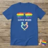 Love Wins T-Shirt with rainbow sunglasses and embracing figures design for LGBTQ pride support