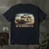 M2 Bradley Tank T-Shirt with graphic of tan combat vehicle in dust, text "M2 BRADLEY" below