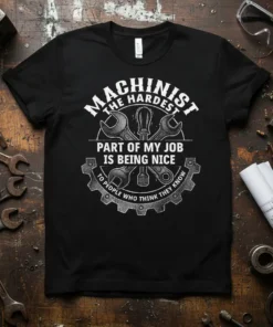 MACHINIST THE HARDEST PART text design featuring bold typography on quality t-shirt