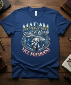 Madam Kamala Harris Vice President T-Shirt with eagle graphic and patriotic lightning design
