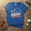 Made in HAITI t-shirt with a map outline filled with palm trees and tropical imagery