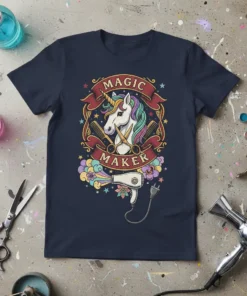 Magic Maker Hairstylist Unicorn unique graphic design printed on comfortable cotton t-shirt