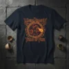 Magma Dragon Titan of Fire text and illustration on a dark t-shirt, featuring a dragon breathing fire within a circular