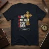 Make America Godly Again t-shirt design with a golden cross and Psalm 33:12 text
