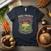 T-shirt with "Make America Healthy Again Support Local Farmers" text and a farm scene graphic featuring cows and a sunrise