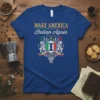 Make America Italian Again t-shirt with Italian crest, lions, and flag colors
