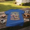 Make Father's Day Great Again patriotic eagle t-shirt with American flag cape and thumbs up, showing Dad appreciation