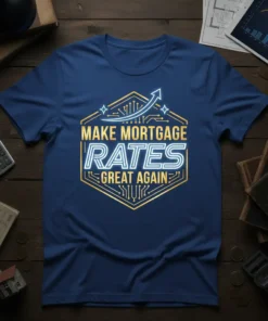 Make Mortgage Rates Great Again slogan t-shirt with upward arrow graphic and circuit board design
