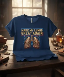 Make My Lungs Great Again T-Shirt with vintage steampunk lung graphic and patriotic text