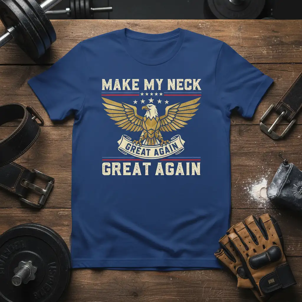 Make My Neck Great Again Great Again patriotic eagle graphic t-shirt design with bold text and stars