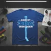 Blue t-shirt with "Make My Tibia Great Again" text and a glowing blue tibia graphic
