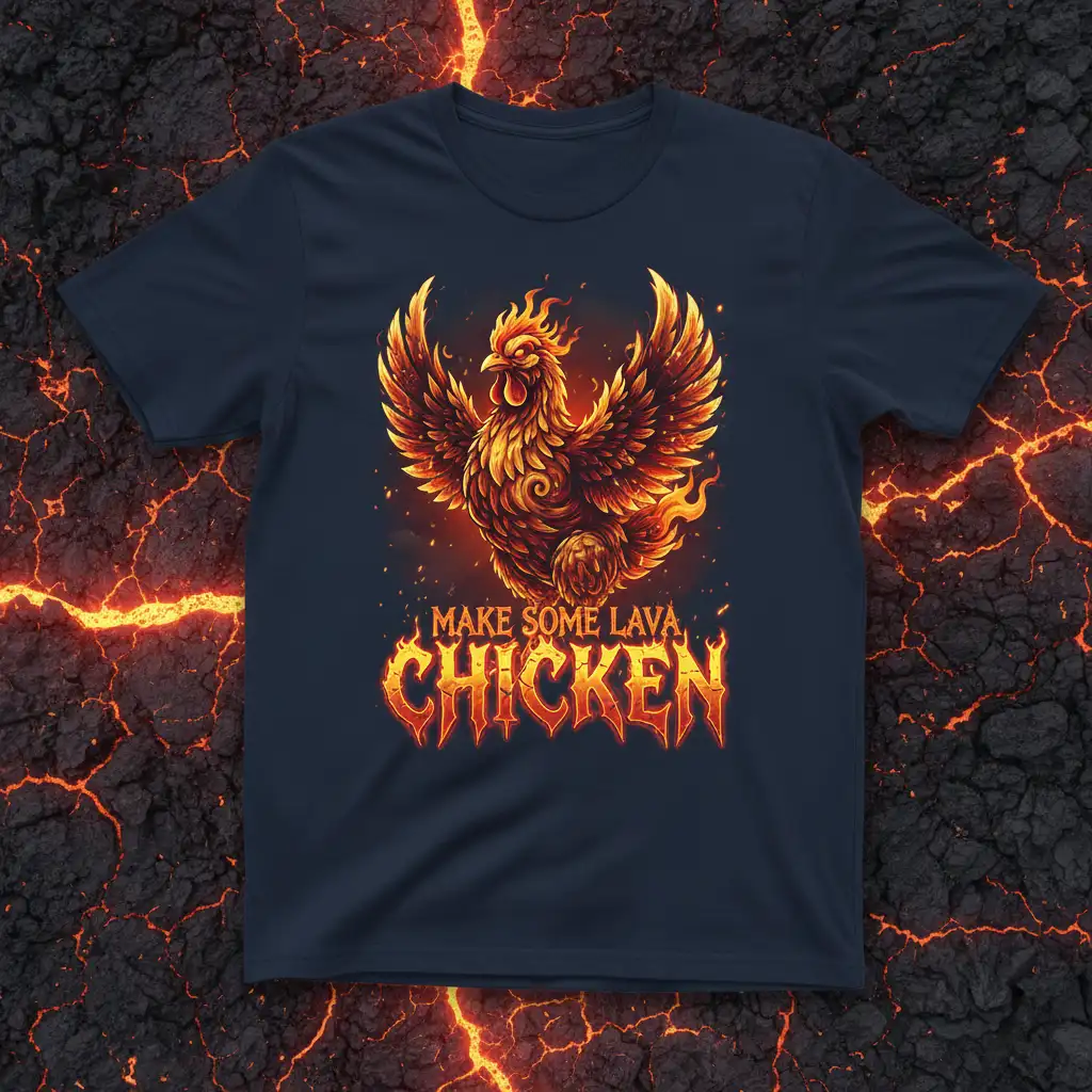 MAKE SOME LAVA, CHICKEN detailed print printed on breathable fabric creating a standout t-shirt