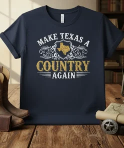 Make Texas A Country Again t-shirt design featuring Texas map graphic and distressed typography