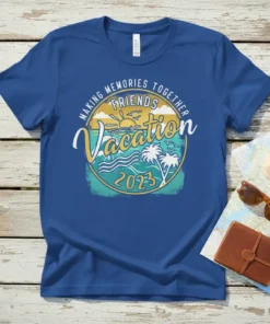 MAKING MEMORIES TOGETHER FRIENDS Vacation 2023 t-shirt with beach, palm trees, and sun graphic