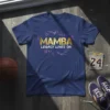 Navy blue t-shirt with gold and purple "MAMBA LEGACY LIVES ON" text, inspired by Kobe Bryant