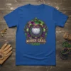 Mardi Gras Golf T-Shirt design featuring a golf ball with a Mardi Gras mask and festive green and purple ornate