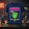 Margarita Emergency Call 9-Juan-Juan T-Shirt design with neon border, cocktail being poured, and alarm bell graphic