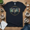Marriage & Family Therapist t-shirt with decorative circle and colorful patterned letters spelling THERAPIST