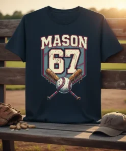 Mason 67 Baseball T-Shirt design with crossed bats, baseball, and distressed typography