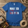 Master Baiter fishing t-shirt with fishing rod, hook, fish, and anchor graphics