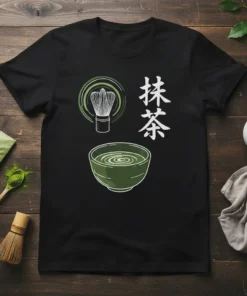 Matcha Tea Ceremony detailed graphic design printed on comfortable cotton t-shirt