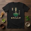 Black t-shirt with 'Matcha Tea Japanese Drink' design, featuring Japanese script, a steaming bowl of matcha, and a whisk
