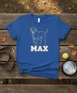 Max Dog Name T-Shirt with outline of a Labrador retriever and the name MAX in bold letters