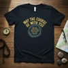 May The Course Be With You paw print and topographic design on a navy t-shirt
