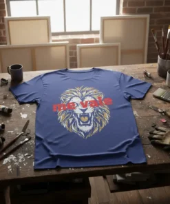 Me vale lion graphic t-shirt with roaring lion face and red text