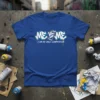 Graffiti style t-shirt with text "ME VS ME I AM MY ONLY COMPETITION" in blue and white on a royal