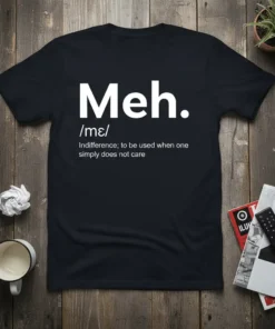 Meh Indifference to be text design featuring eye-catching typography on quality t-shirt