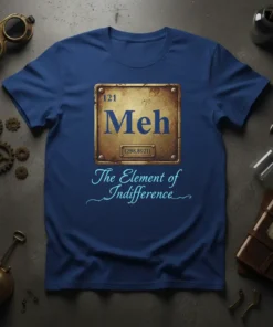 Meh The Element of Indifference science humor t-shirt with periodic table element design